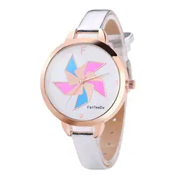 FanTeeDa часы люксовый бренд часы женские кожаные женские креативные кварцевые наручные часы для девочек Нежные часы с ветряной мельницей montre