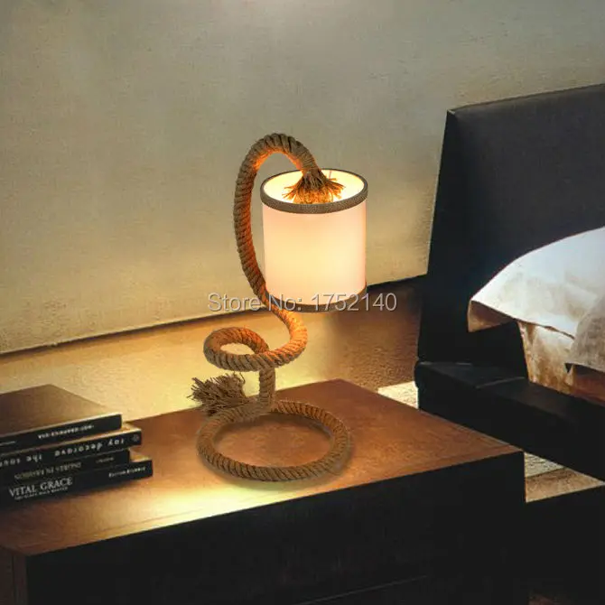 Винтажная Минималистичная пеньковая настольная лампа, Ретро американская кантри канатная лампа, ресторан и бар, настольная лампа для кафе, спальни, прикроватная лампа