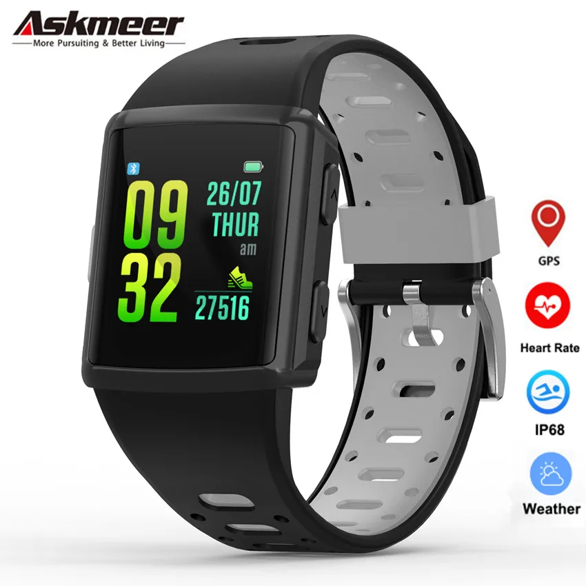 

ASKMEER M3 GPS Smart Watch Men IP68 Waterproof Heart Rate Tracker Smartwatch 1.3 inch Touch Screen Multi sports Mode Bracelet