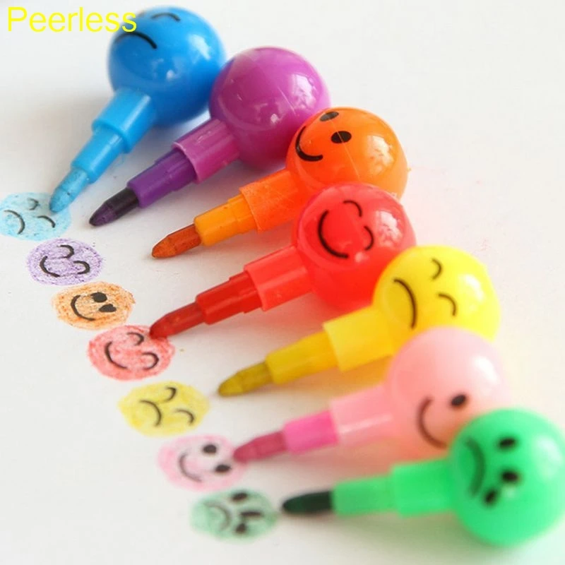

Peerless 7 Colors 5pcs Kawaii Cartoon Emoji Print Pencils Lovely Round Graffiti Pen Stationery Gifts For Kids Wax Crayon Pencil