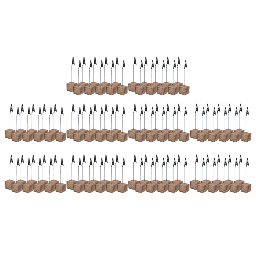 100Pcs Wooden Cube Round Base Memo Clips Holder Displaying Photos Cards Table Numbers