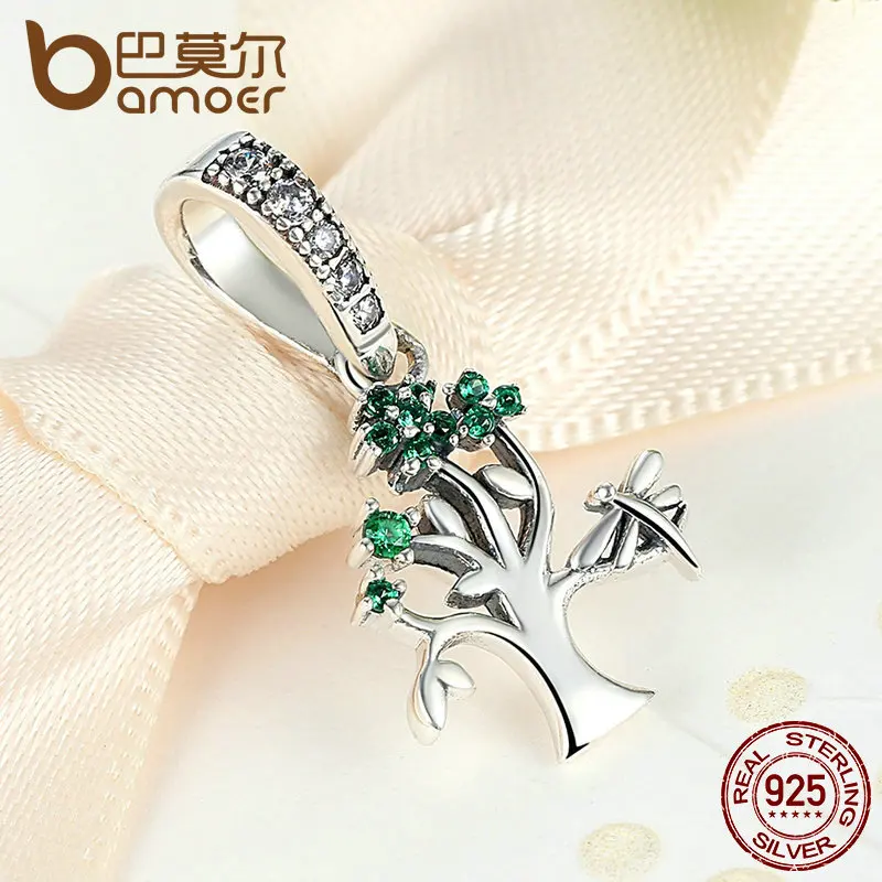 Подвеска BAMOER из серебра 925 пробы с зеленым деревом жизни очаровательные браслеты
