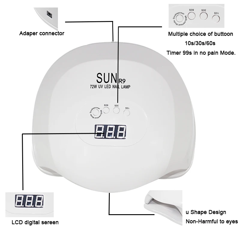 SUNR9 72 Вт Сушилка для ногтей УФ-светодиодный светильник для всех гелей УФ-лампа для лечения лака для ногтей аппарат с автоматическим датчиком Маникюрный Инструмент
