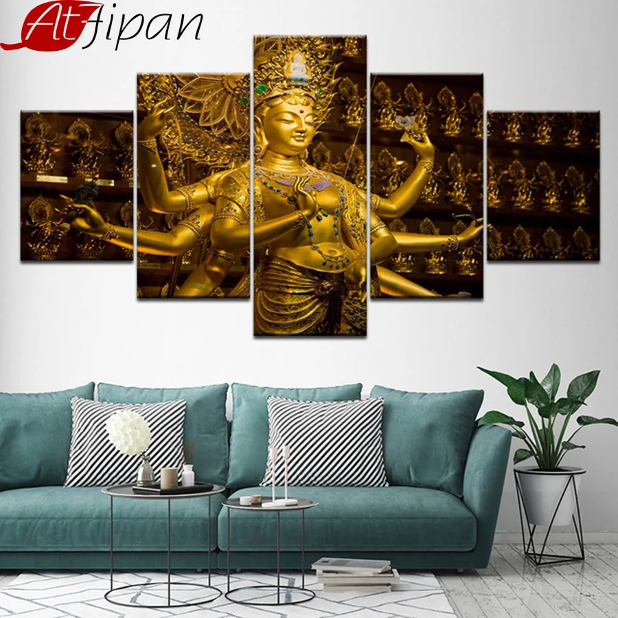 

Wall Art Canvas Pictures Modular Poster Artworks 5 Pieces Buddha Statue Buddhism Paintings Frame Decor For Living Room HD Prints