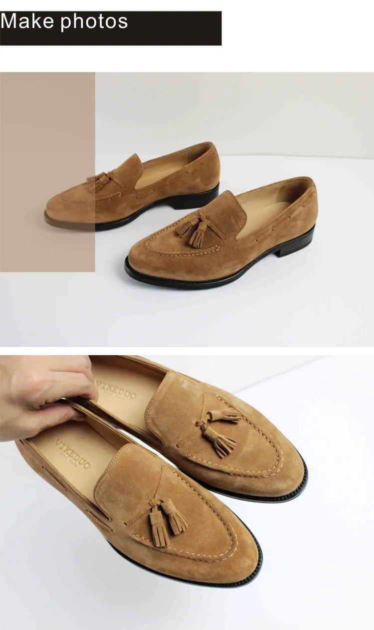 VIKEDUO/брендовые Роскошные лоферы, обувь для мужчин из натуральной коровьей замши, простая коричневая мужская обувь, повседневная обувь без