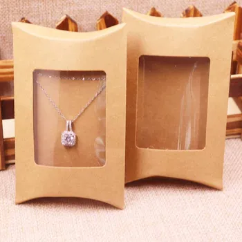 

100Pcs 2018 DIY Kraft Paper window Pillow Box Necklace Jewelry Display Clear Pvc Box box Onlyor 50box+innner card+oppbag