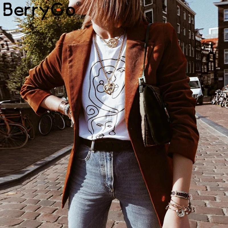 BerryGo 2018 Autumn corduroy women blazer Casual Long