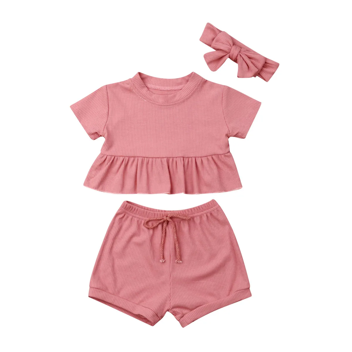 

Pudcoco 2019 Summer Solid Newborn Kid Toddler Boy Girl Clothes Ruffles Tops Shorts 3PCS Outfits Set