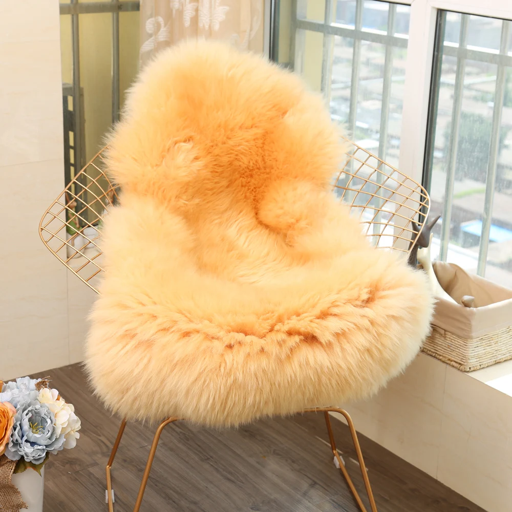 

MUZZI 100% Real Sheepskin Chair Cover Warm Hairy Carpet Seat Pad Long Skin Fur Plain Fluffy Area Rugs