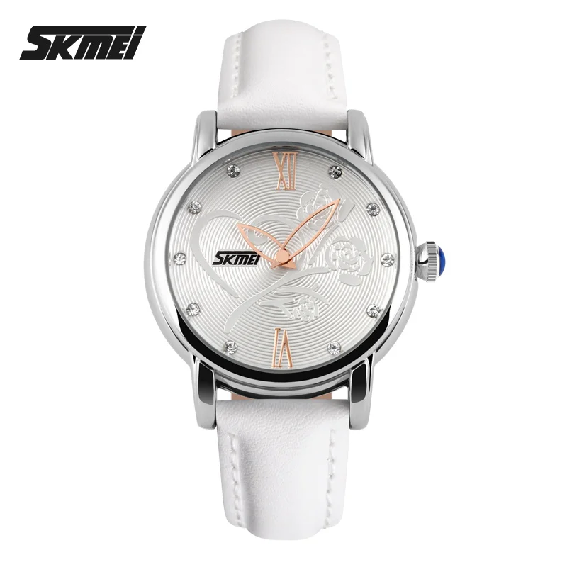 Новинка Relogio Feminino Relojes Mujer, кварцевые часы, женские часы с кожаным ремешком, модный бренд, водонепроницаемые наручные часы - Цвет: rose flower white