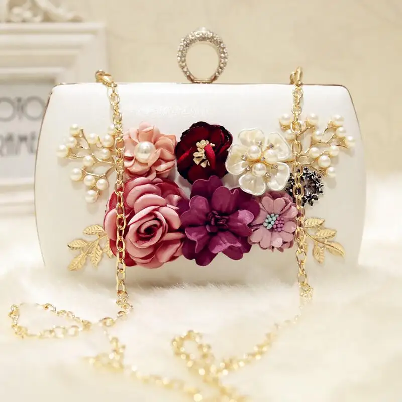 2022 High Quality Luxury Handmade Flowers Evening Bags Brand Dinner Clutch Purse With Chain Flower Banquet Bags MN258