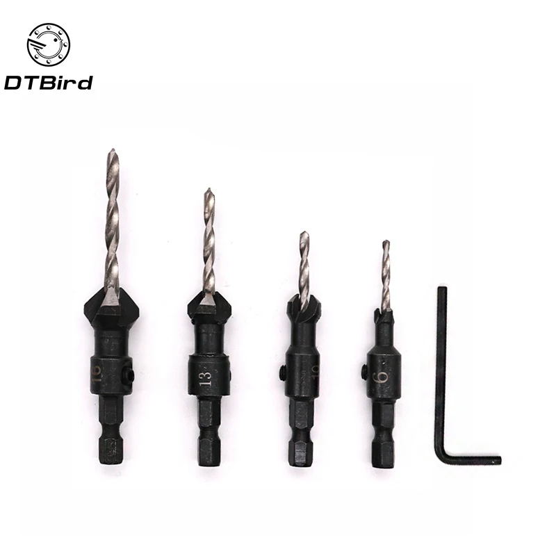 4PCS Wood Countersink Drill Bit Set Carving Tools Boring Counterbore