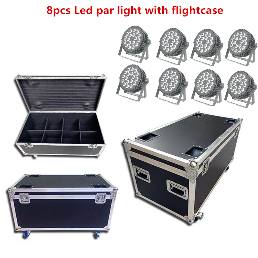 

8X Led par light with flightcase 18x18W RGBWA UV 6in1 rgbw 4in1 led wash lights LED Flat Par Can Stage lighting Silent fan