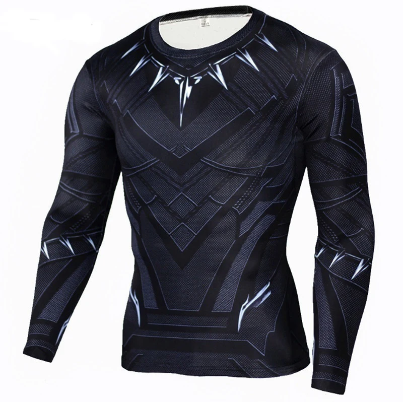 

Men's Fashion Compression Tights Long Sleeve Training Workout Round Necks 3D Superman Fitness Tee Shirts Apparel