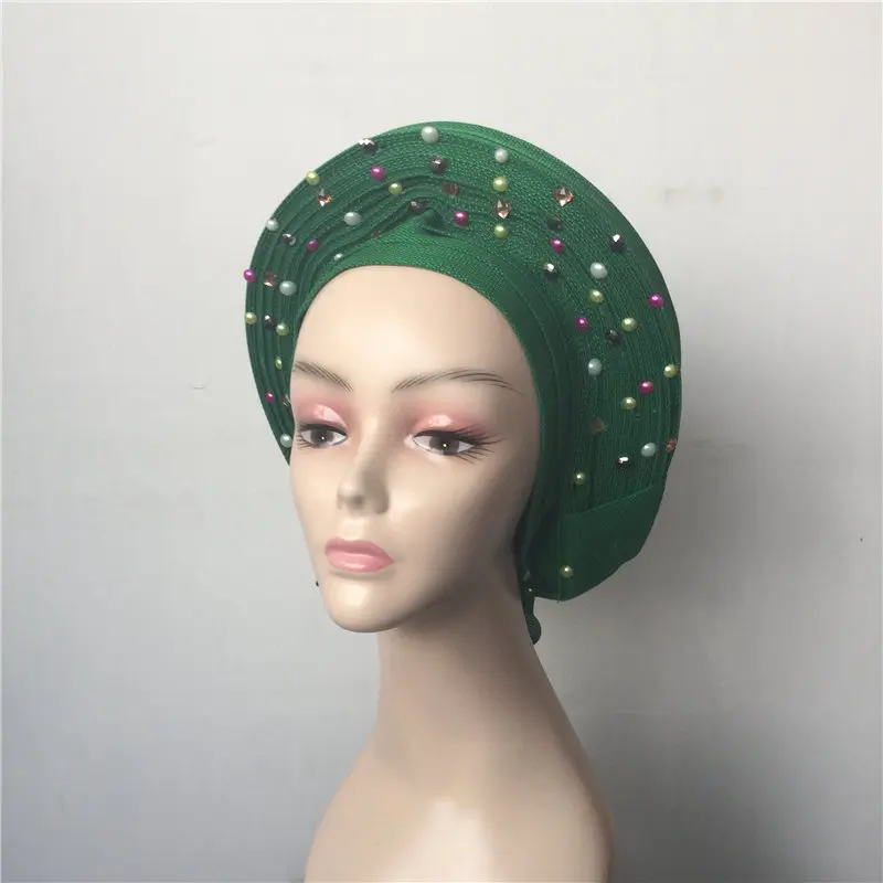 

New design 2018 african headtie gele already made aso oke headtie auto aso oke headtie with beads for ladies wear