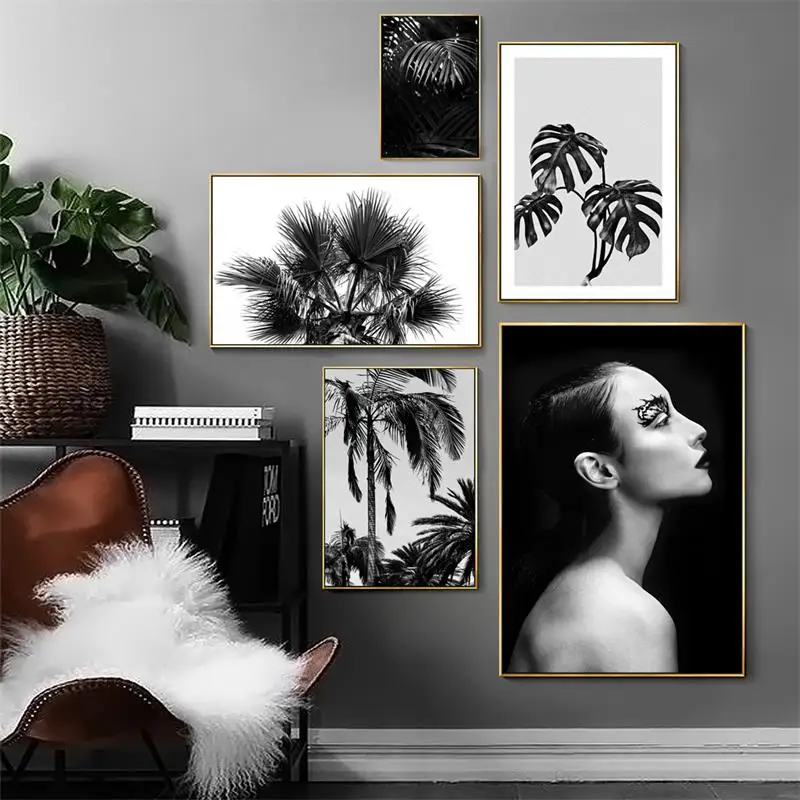 Современные принты пальмы кокосовой пальмы, черно-белые скандинавские настенные картины на холсте, постеры для гостиной, декоративные картины для дома