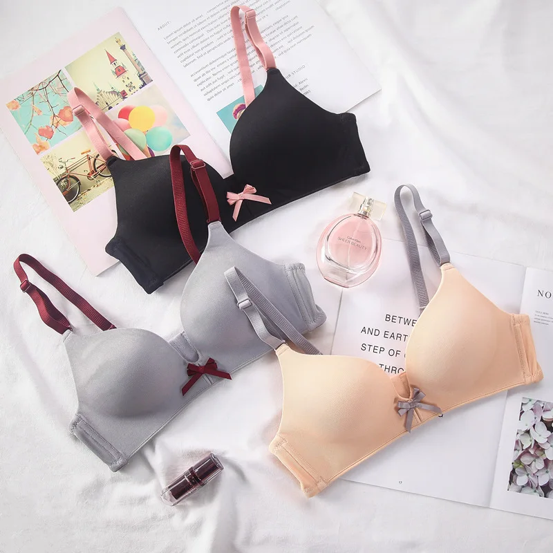 

sexy mousse push up seamless sexy women underwear bra and pantie sets young girls wireless bow decorate comfortable free ship