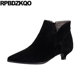 

shoes fur big size suede short 2018 winter black stiletto pointed toe booties genuine leather designer side zip boots fall women