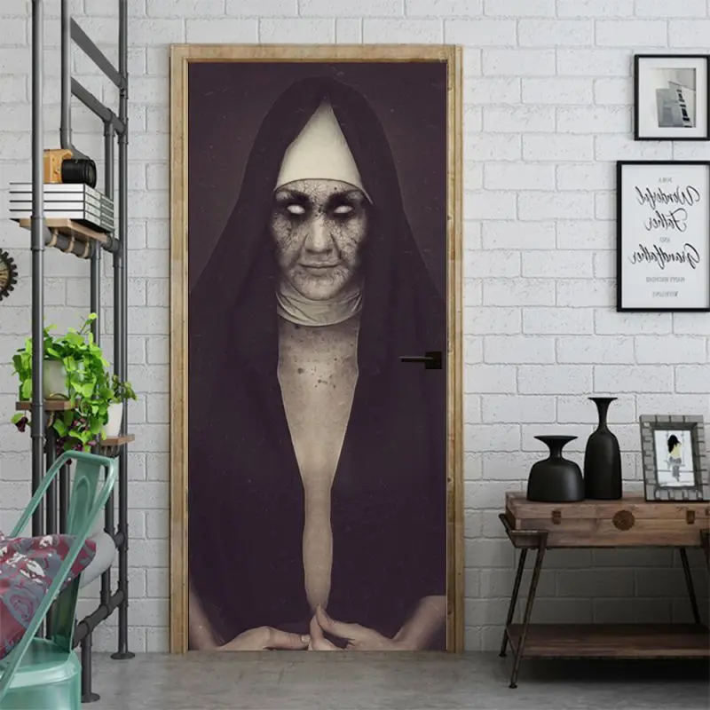 

2019 Halloween Horror Nun Door Sticker 3D Door Sticker For Halloween Unique DIY Festive Party Decoration
