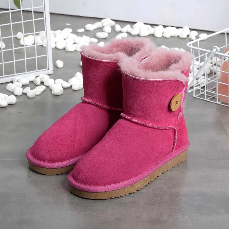 MYLRINA бренд натуральной кожи шерсть Женские зимние ботинки мини Кнопка ботильоны зимняя обувь - Цвет: Rose Red