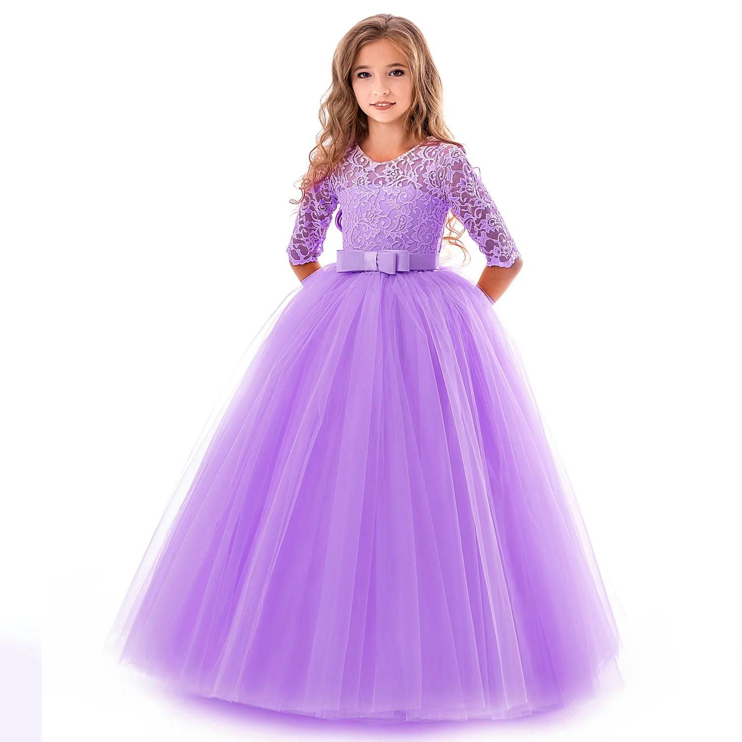 Летние Элегантные платья подружки невесты для детей; длинное платье с цветочным узором для девочек; Бальные платья; вечерние платья принцессы для девочек; одежда для От 5 до 14 лет - Цвет: Purple