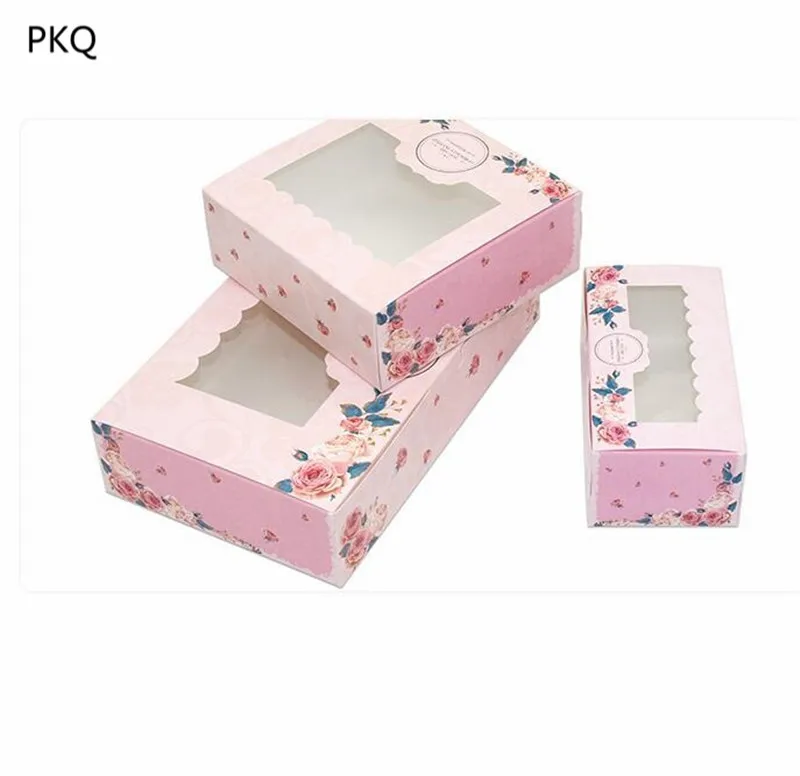 

pink paper boxes for packaging cupcake gift box pink window box with flower wedding box for cake candy cookies toy party favors