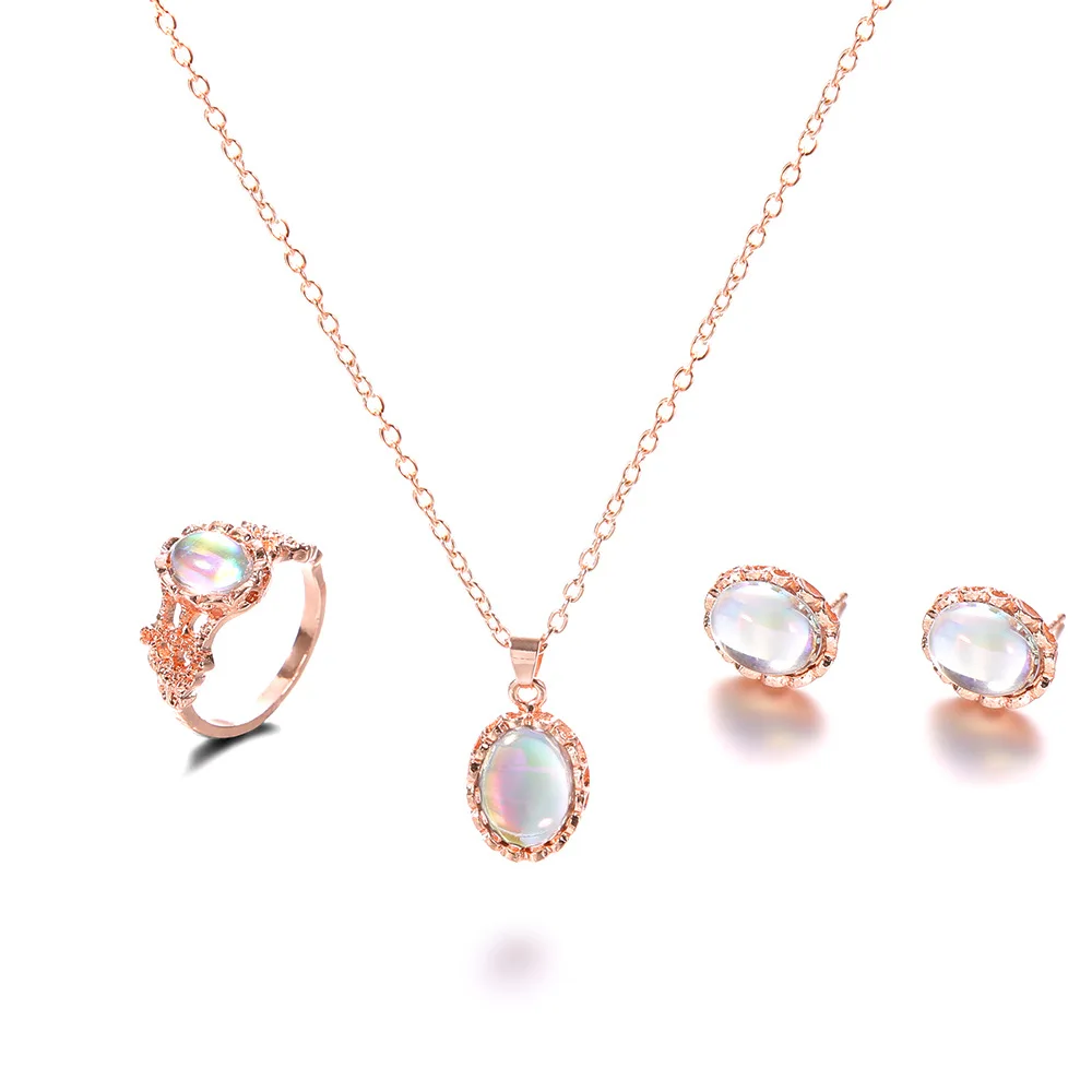 

Pendant Necklace sets For Woman Jewelry Sets Opal Women Choker Water Drop Earrings Rose Gold Color Boho Bride Jewelry Set bijoux