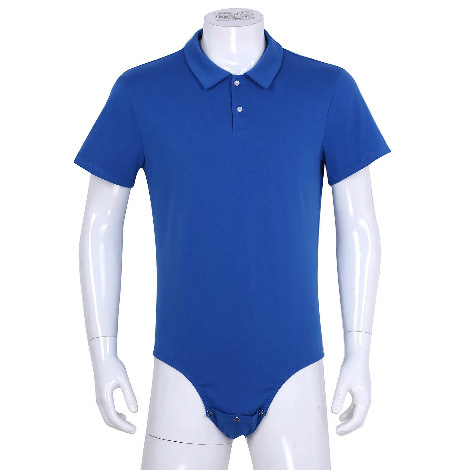 Adult Mens One Piece Bodysuit Catsuit Short Sleeve Turn-down Collar press button Crotch Shirt Body Suit Romper Pajamas Jumpsuit