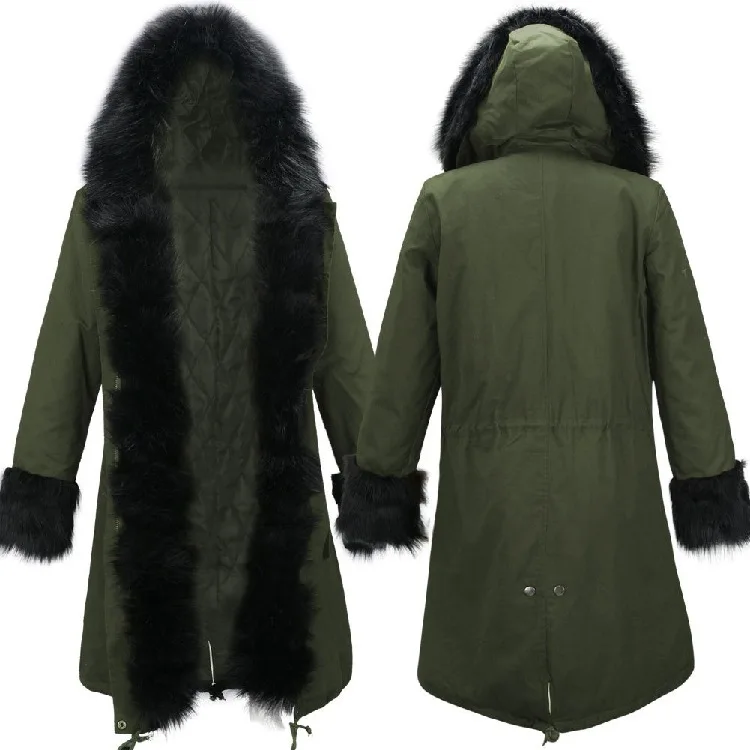 Новинка, Женское зимнее пуховое хлопковое пальто, верхняя одежда, длинная стеганая женская зимняя куртка, толстая Большая Меховая теплая парка с капюшоном, abrigos mujer - Цвет: Армейский зеленый