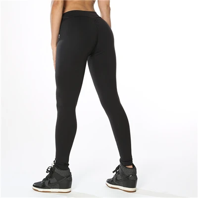 Пуш-ап женские леггинсы тренировка леггинсы для фитнеса полиэстер высокая талия тонкие женские узкие брюки модные леггинсы для фитнеса женские - Цвет: Черный