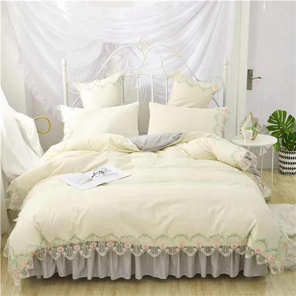 Желтые наборы кружевного постельного белья полная королева ковровое покрытие принцесса девушки кровать юбка Корейская постельное белье красивый взрослый набор стеганных одеял - Цвет: style14