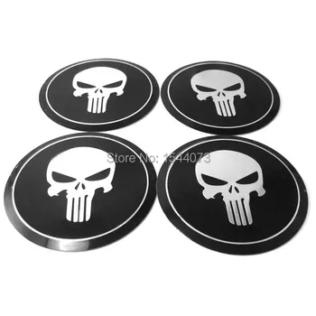 

4pcs 90mm 9cm Car wheel center hub caps Aluminum Punisher Skull Logo Emblem Badge Sticker For VW