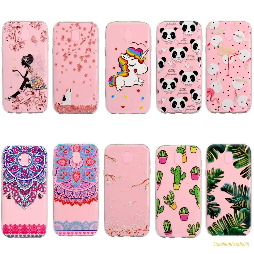 High Quality 3D Fashion girl unicorn cactus Flamingos panda Painted Soft Silica TPU phone case For Samsung J7 2017 J730F cover | Мобильные