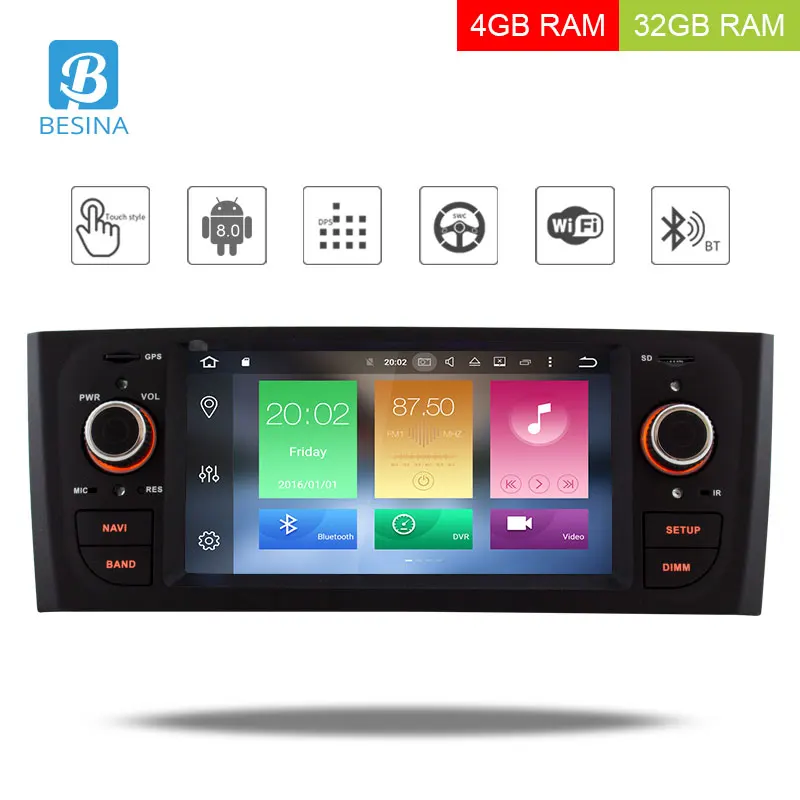

Besina Android 8.0 Car Radio For Fiat Grande Punto Linea 2007-2012 Multimedia Player GPS Navigation 1 Din Car 4G+32G Stereo RDS