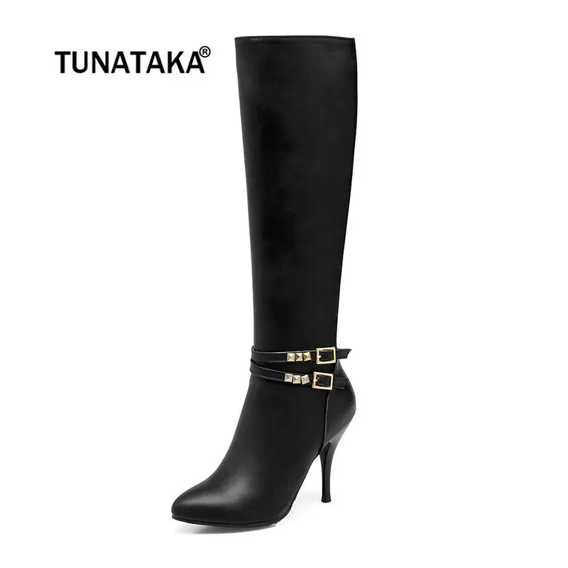 

Women Sexy Thin High Heel Knee High Boots Pointed Toe Winter Fashion Women Shoes Black Red