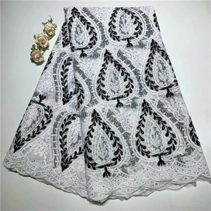 2019 High Quality White black stones Guipure African Lace Fabric Embroidered Wedding Decoration French Nigerian Fabrics | Дом и сад