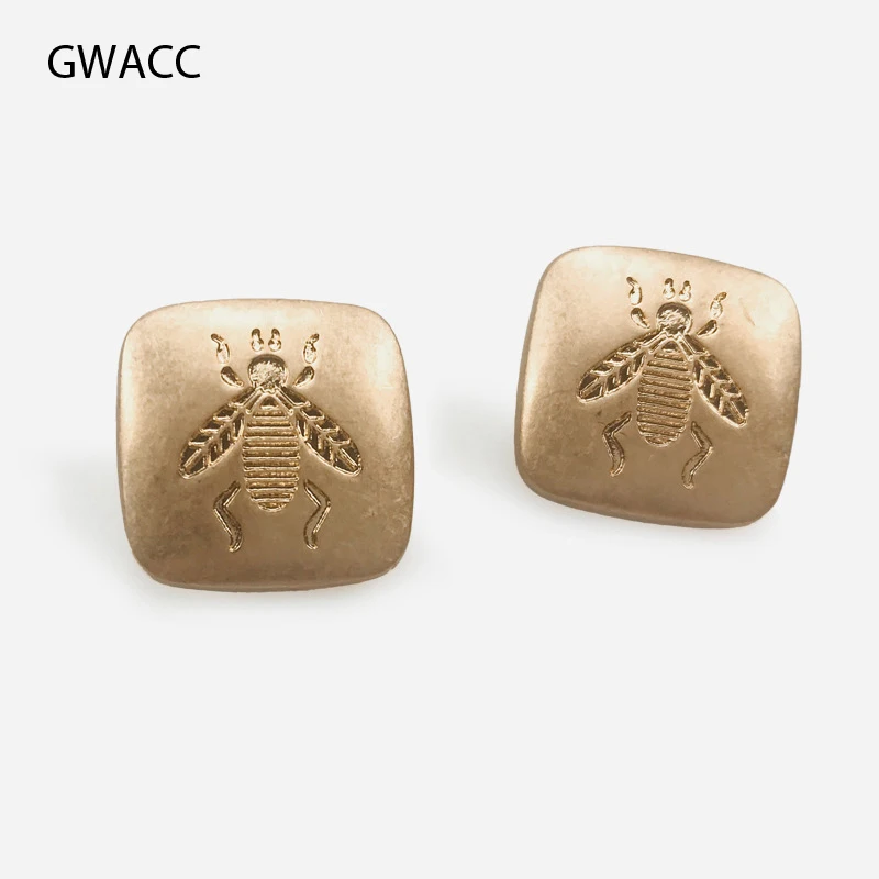 

GWACC Bees Stud Earrings New Fashion Insect Simple Cute Square Unique Design Stud Earrings For Women Female Jewelry Accessory