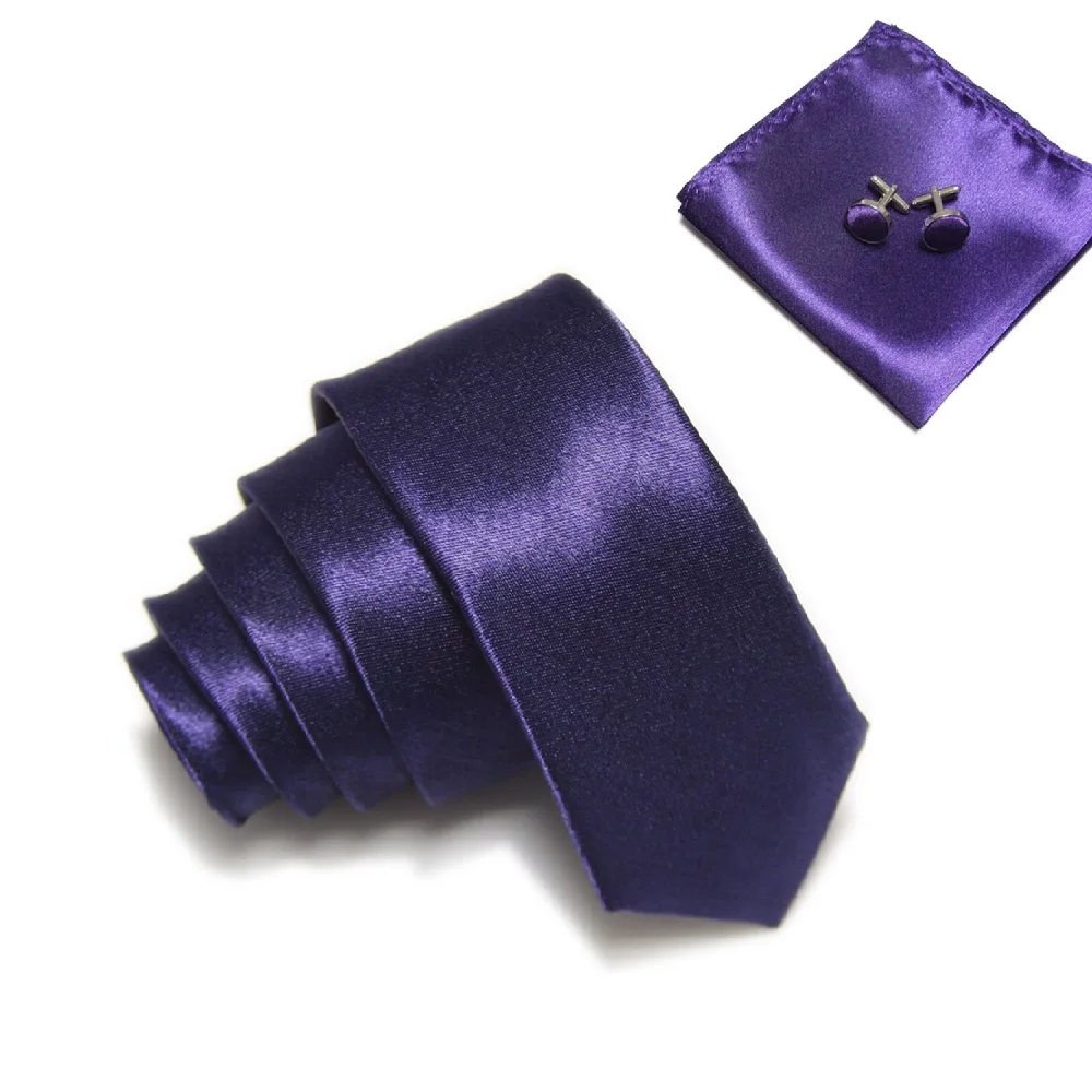 Мужской узкий галстук, узкий платок, запонки, карман, квадратный - Цвет: Темно-фиолетовый