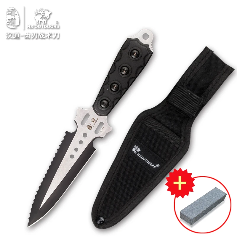 HX OUTDOORS Q-07 Tooth blade tactical diving knife, outdoor survival straight knife, jungle survival knife, high hardness knife