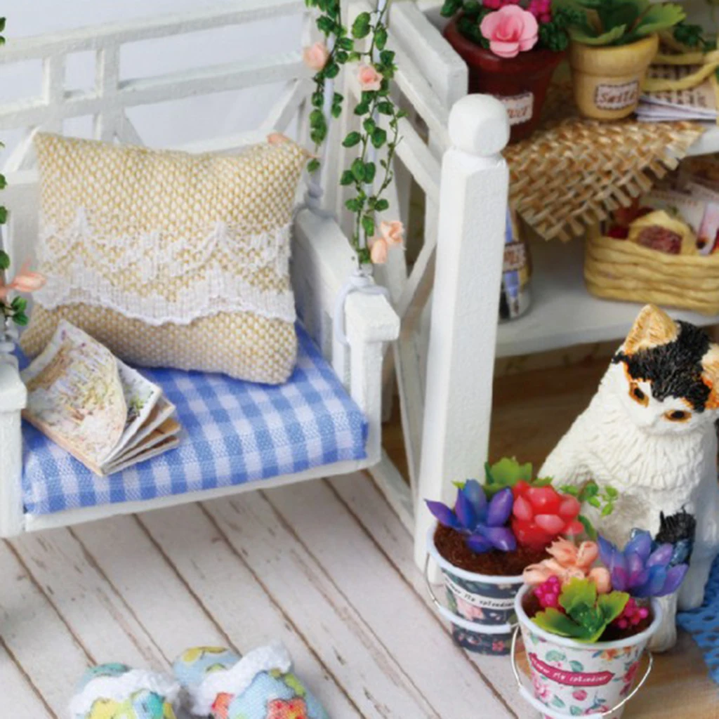 DIY Wooden Dollhouse Kit w/ Furniture Peaceful Kitten Diary Children Christmas Birthday Gift 1/24 Dollhouse Kit Kids Toys
