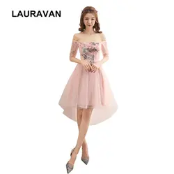 Короткие Высокий Низкий сексуальный розовый тюль короткое платье для Школьного бала платья с длинными рукавами для подростков платье