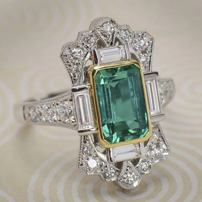 

2019 New Fashion Large Geometry Square Green Blue Cubic Zirconia Rings Women Luxury Wedding Band Engagement Rings Jewelry Z5M226