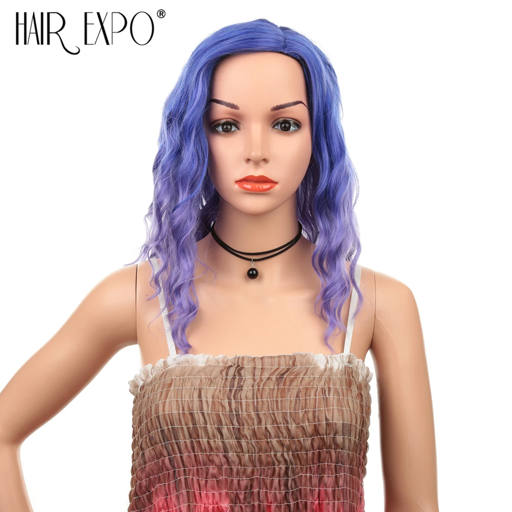 Expo City Cosplay Парик из синтетических волос короткая волна Ombre синие волосы аниме