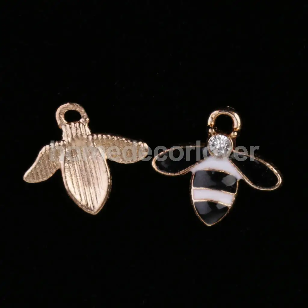 10Pcs Cute Bee Alloy Rhinestone Embellishment Diamante Flatback Buttons DIY Scrapbooking Cellphone Case Hair Accessories Charms
