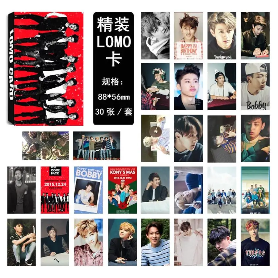 

Kpop iKON Paper Lomo Photo Cards Bobby B.I Jinhwan Collective Photocard Poster 30pcs