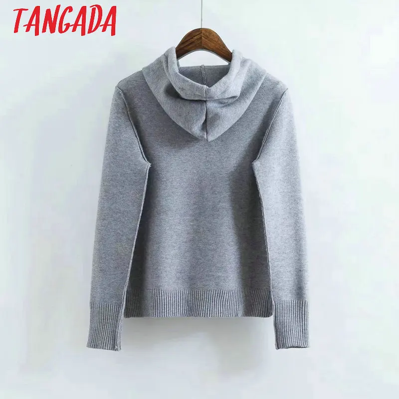 Tangada Womens Hoodie Sweatshirts Hooded Long Sleeve Beading Black Pullovers Women Female Casual Sw