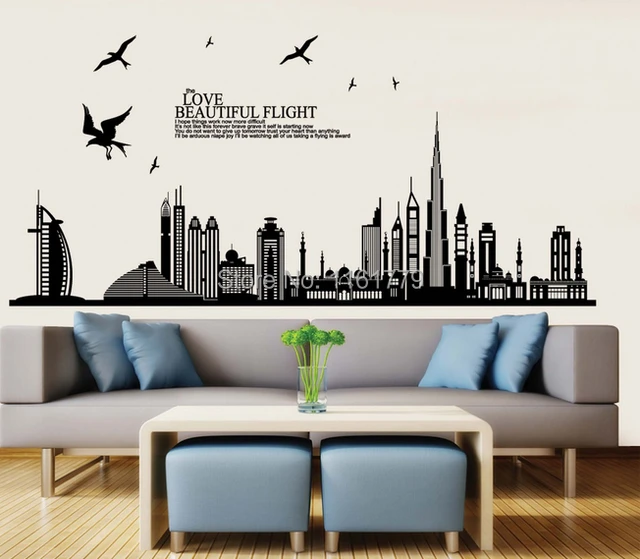 wall stickers home decor removable vinyl wall sticker new arrival dubai city landscape wall decals home