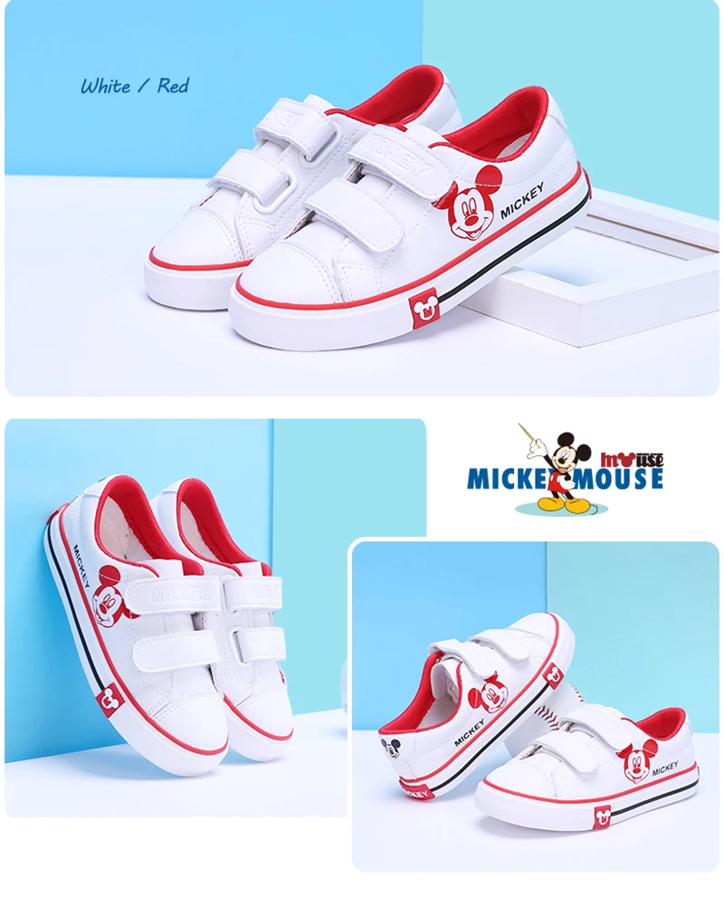 Дисней детская повседневная обувь Микки Весна Осень Мальчики Девочки Кожа Мода путешествия повседневные кроссовки обувь для детей размер 24-37