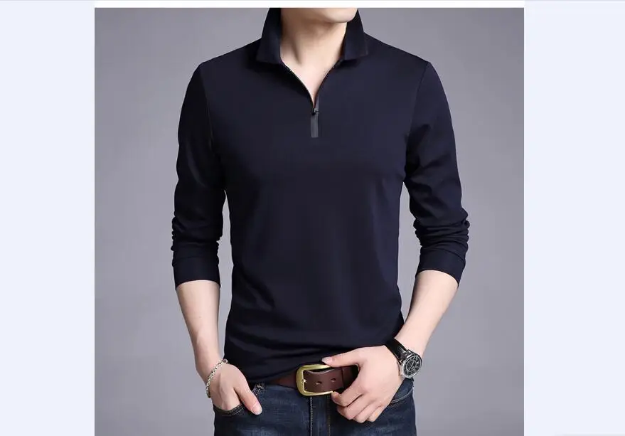 Новинка, Весенняя модная дизайнерская мужская рубашка поло, одноцветная Мужская рубашка поло с длинным рукавом