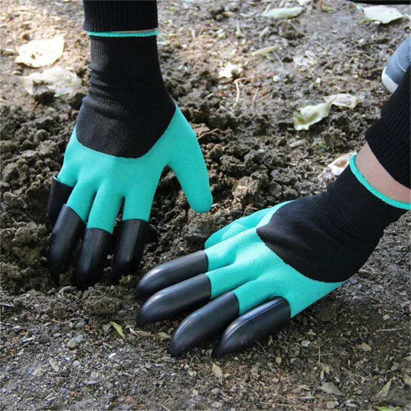 

2018 New Rubber Garden Gloves with 8 ABS Plastic Fingertips Claws for Gardening Raking Digging Planting Latex Work Glove